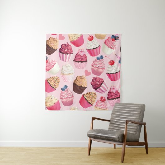 Pastellrosa Kuchen: Vintages Muster. Wandteppich (Beispiel)