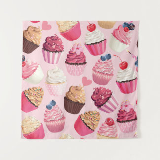 Pastellrosa Kuchen: Vintages Muster. Wandteppich