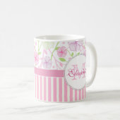 Pastellrosa, lila, Blume, rosa und weiße Streifen Kaffeetasse (VorderseiteRechts)