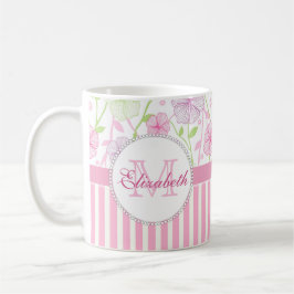 Pastellrosa, lila, Blume, rosa und weiße Streifen Kaffeetasse