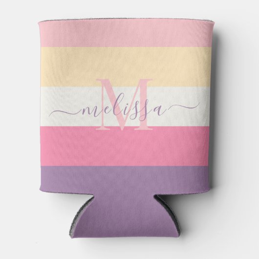 Pastellrosa Lila gelber Farbblock Dosenkühler (Vorderseite)