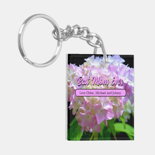 Pastellrosa lila Hydrangeas-Blume Schlüsselanhänger (Vorderseite links)