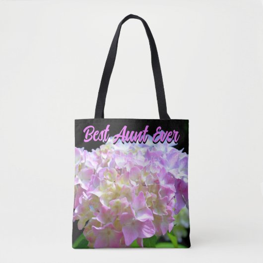 Pastellrosa lila Hydrangeas Blume Tante Tasche (Vorderseite)