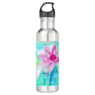 Pastellrosa Lotus Blume Wasserfarben Edelstahlflasche