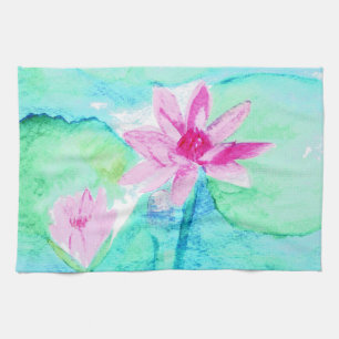 Pastellrosa Lotus Blume Wasserfarben Geschirrtuch