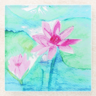 Pastellrosa Lotus Blume Wasserfarben Glasuntersetzer