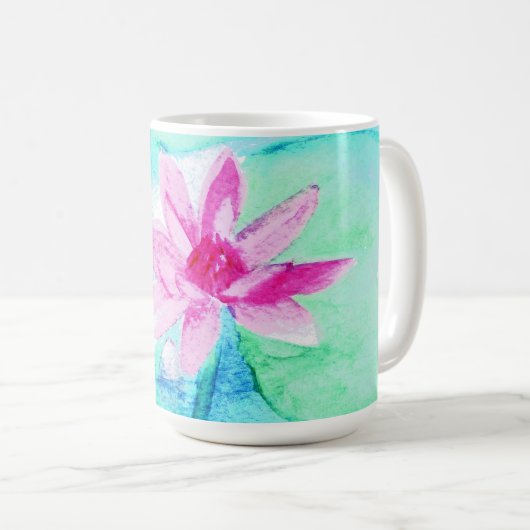 Pastellrosa Lotus Blume Wasserfarben Kaffeetasse (VorderseiteRechts)