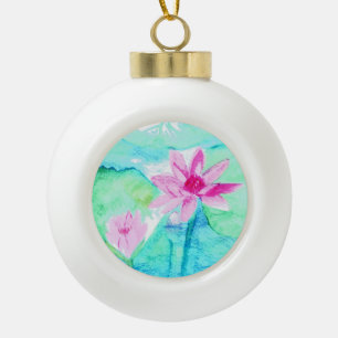 Pastellrosa Lotus Blume Wasserfarben Keramik Kugel-Ornament