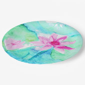 Pastellrosa Lotus Blume Wasserfarben Pappteller (Schrägansicht)