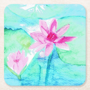 Pastellrosa Lotus Blume Wasserfarben Rechteckiger Pappuntersetzer