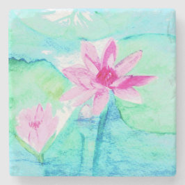 Pastellrosa Lotus Blume Wasserfarben Steinuntersetzer