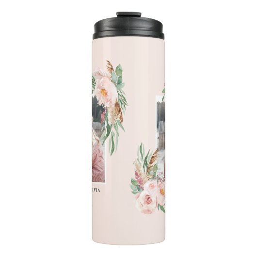 Pastellrosa mährenhaftes Foto elegant, modern Thermosbecher (Vorderseite)