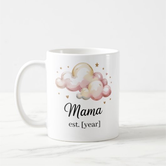Pastellrosa "Mama Est". Tasse - Babyduschgeschenk (Links)