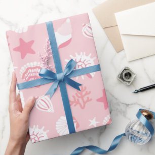 Pastellrosa Meeresmuscheln und Korallen nahtloses  Geschenkpapier