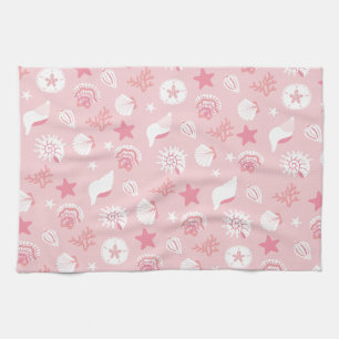 Pastellrosa Meeresmuscheln und Korallen nahtloses Geschirrtuch