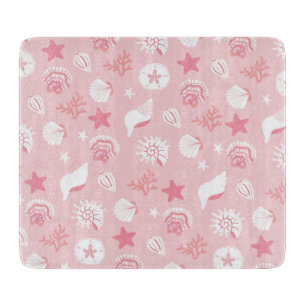 Pastellrosa Meeresmuscheln und Korallen nahtloses Schneidebrett