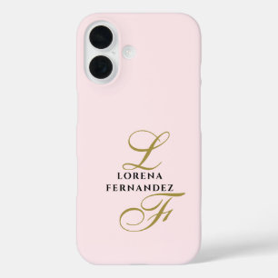 Pastellrosa minimalist goldene Kalligrafie Initial iPhone 16 Hülle
