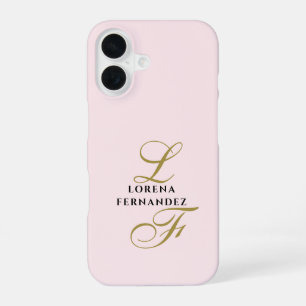 Pastellrosa minimalist goldene Kalligrafie Initial iPhone 16 Hülle