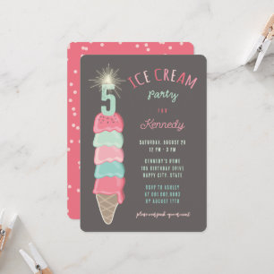 Pastellrosa Minz-Eiscreme-Mädchen 5. Geburtstagsfe Einladung