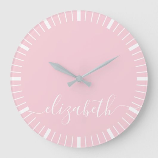 Pastellrosa mit weißer Skriptsignatur - minimal Große Wanduhr (Vorderseite)