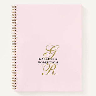 Pastellrosa Monogramm Gold Schwarz Minimalistisch Notizblock