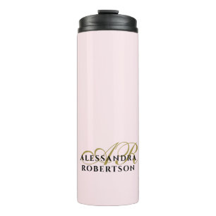 Pastellrosa Monogramm Gold Schwarz Minimalistisch  Thermosbecher