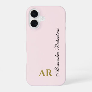 Pastellrosa Monogramm Minimalist Elegant Gold Schw iPhone 16 Hülle