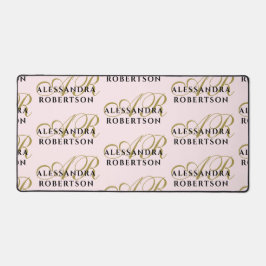 Pastellrosa Monogramm Muster Stilvoll Gold Schwarz Schreibtischunterlage