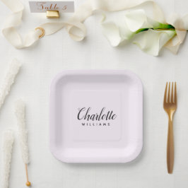 Pastellrosa Monogramm-Papierplatte Pappteller