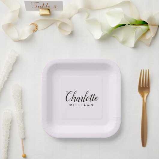 Pastellrosa Monogramm-Papierplatte Pappteller (Hochzeit)