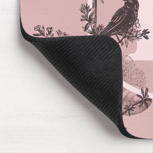 Pastellrosa-Monogramm-Vogel und Blumenmuster Mousepad (Ecke)