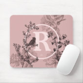 Pastellrosa-Monogramm-Vogel und Blumenmuster Mousepad (Mit Mouse)