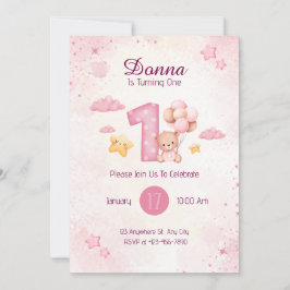 Pastellrosa Niedliche Aquarellbären Einladung