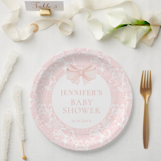 Pastellrosa niedliche Bugband Babydusche Pappteller (Hochzeit)