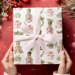 Pastellrosa Nussknacker-Weihnachtspapier Geschenkpapier