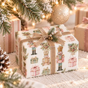 Pastellrosa Nussknacker-Weihnachtspapier Geschenkpapier