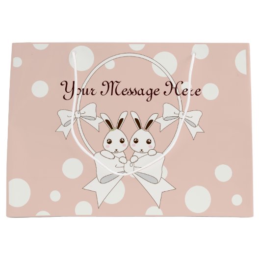 Pastellrosa Off-White Ribbon und Zwillingsblase Große Geschenktüte (Vorderseite)