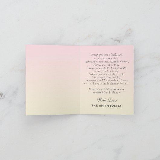Pastellrosa Ombré Foto-Beileid danken Ihnen Dankeskarte (Innenseite)