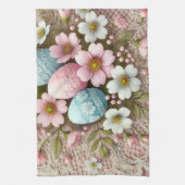Pastellrosa Ostereier und -Blume Geschirrtuch (Vertikal)
