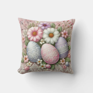 Pastellrosa Ostereier und -Blume Kissen