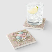 Pastellrosa Ostereier und -Blume Steinuntersetzer (Seitenansicht)