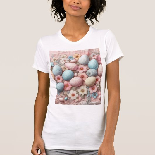 Pastellrosa Ostereier und -Blume T-Shirt (Vorderseite)