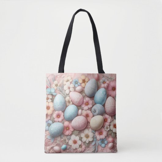 Pastellrosa Ostereier und -Blume Tasche (Vorderseite)