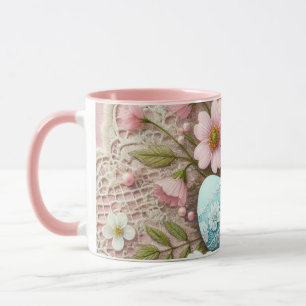 Pastellrosa Ostereier und -Blume Tasse
