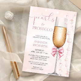 Pastellrosa Perlen und Prosecco-Brautparty Einladung