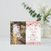 Pastellrosa Pfirsichfarben Rose Blumenblättriges F Ankündigungspostkarte (Stehend Vorderseite)