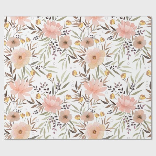 Pastellrosa Pfirsichfarbene Blumenmuster Blätter M Geschenkpapier (Flach)