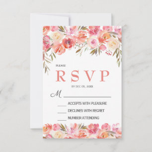Pastellrosa Pfirsichpfirsichkarte Rose Floral Wedd RSVP Karte