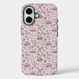 Pastellrosa Pilze Cottagecore Nahtloses Muster iPhone 16 Hülle