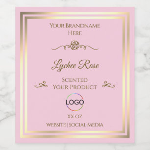 Pastellrosa Produktetikett mit Goldrahmen und Logo Weinetikett